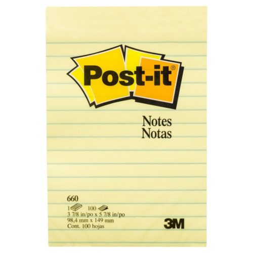 Post-it Notes, 4 in x 6 in, Canary Yellow, Lined, 5 Pads/Pack, 100 Sheets/Pad (660-5PK)